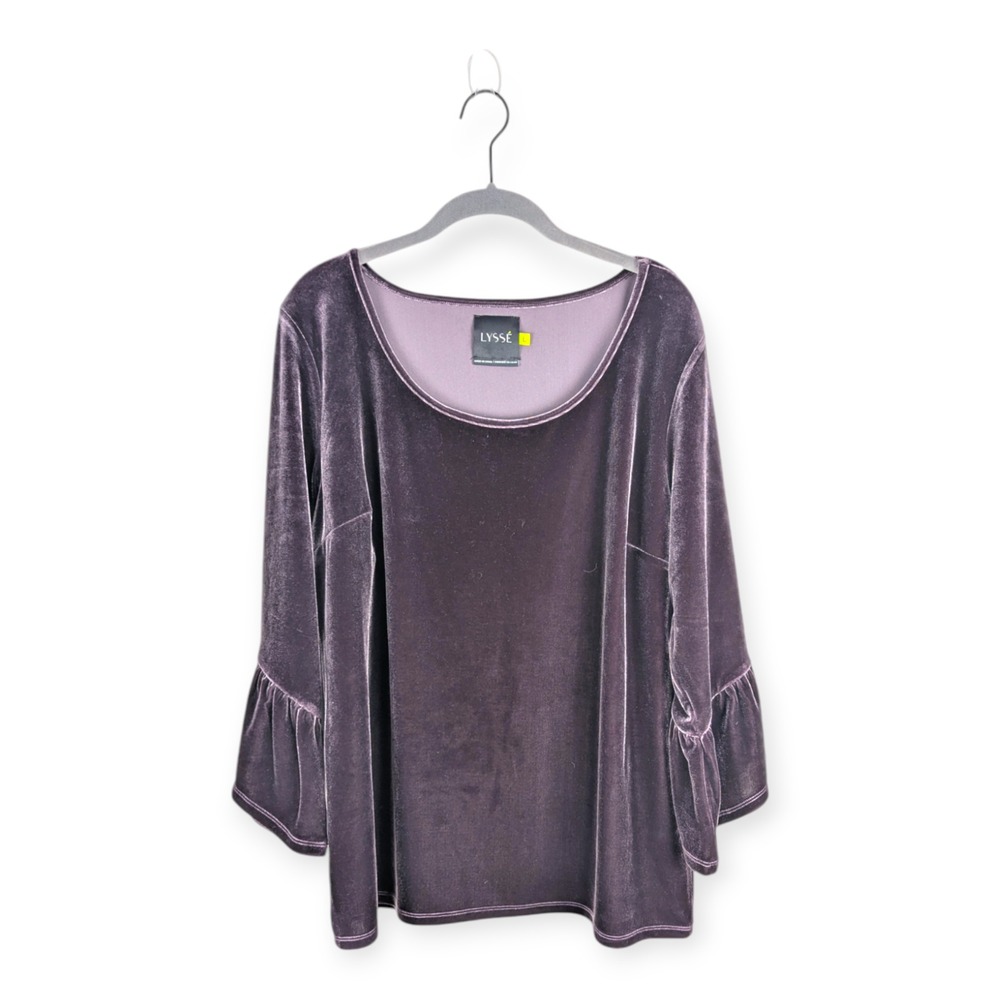 Lysse Women's Purple Remy Velvet Blouse Size Large Bell Sleeves Whimsigoth‎